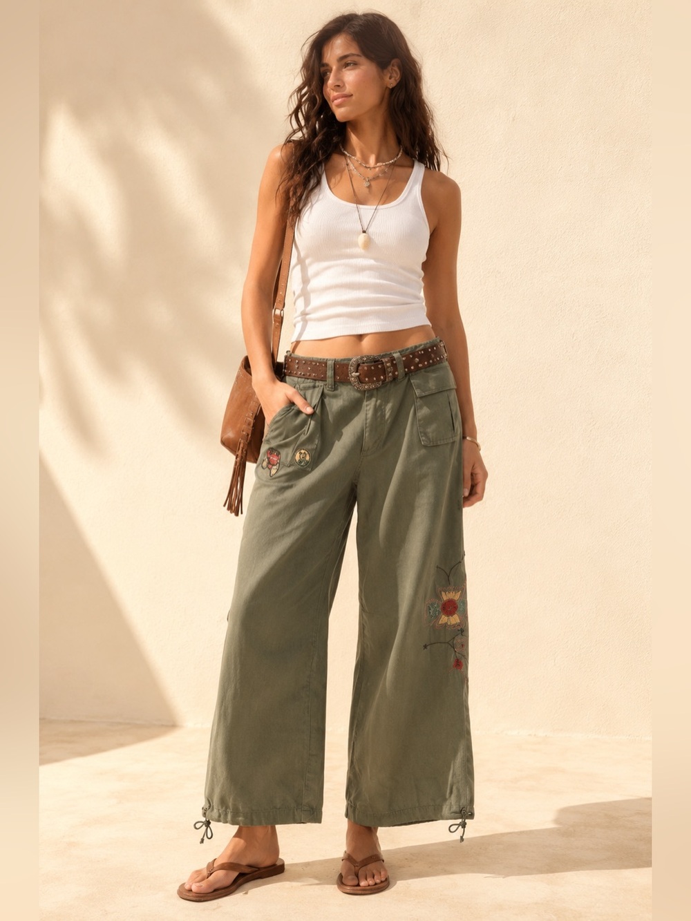 Y2K Utility Cargo Convertible Wide Leg Cotton Patch Pants AE Sport Sz 18